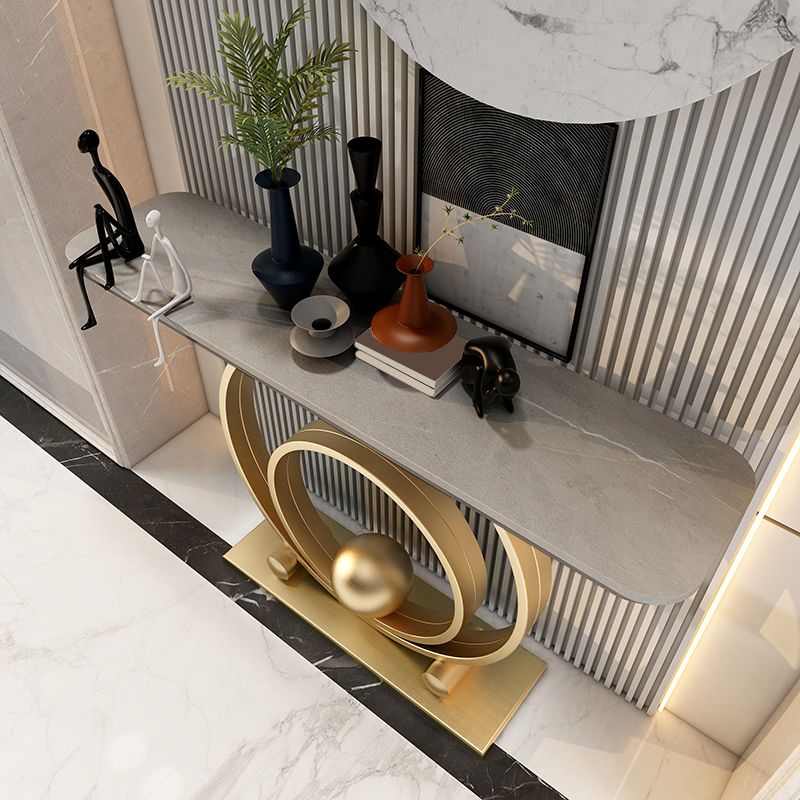Mesa de acento top rectángulo de estilo glamour con tapa de piedra e base de irone para hall