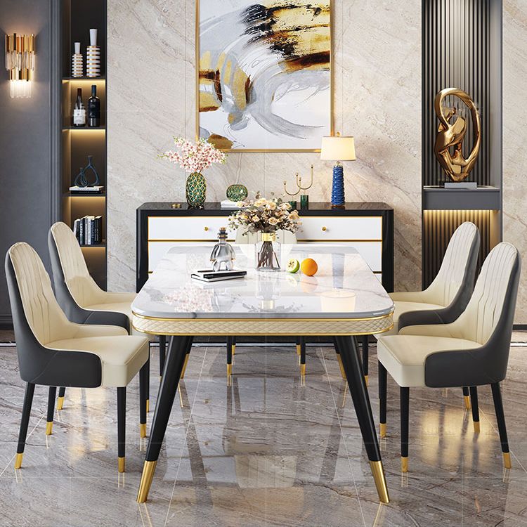 Marble Dining Table Luxury Style 4 Legs Base Rectangle Table for Dining Room Clearhalo ' dining_table' 'Dining Tables & Seating' 'Dining Tables' 'furn' 'furn_dining_table' 'Furniture' 'furniture_dining_table' 'Kitchen & Dining Furniture' 'kitchen&dining_furn' 'kitchen' 'kitchen_dining_table' 1200x1200_e37d02e2-6f4d-4e85-bbd7-921cfb877100