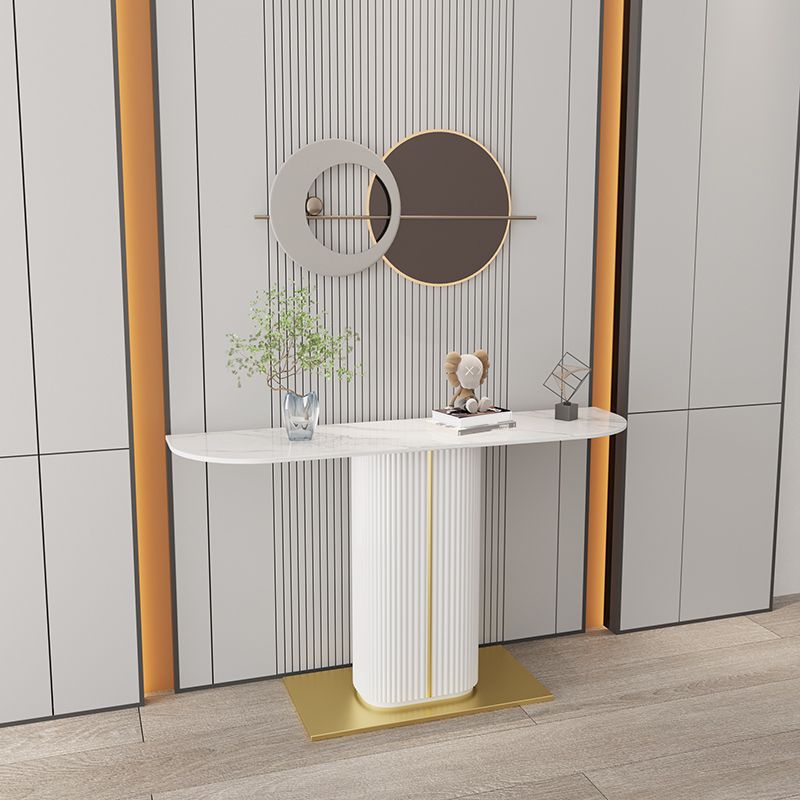 Glam Half Moon Slate Console Table Stain Resistant Pedestal Sofa Console Table Clearhalo 'Console Tables' 'console_tables' 'Entry & Mudroom Furniture' 'furn' 'furn_console_tables' 'Furniture' 1200x1200_e3823541-b6de-4139-b5c2-392992ed9071