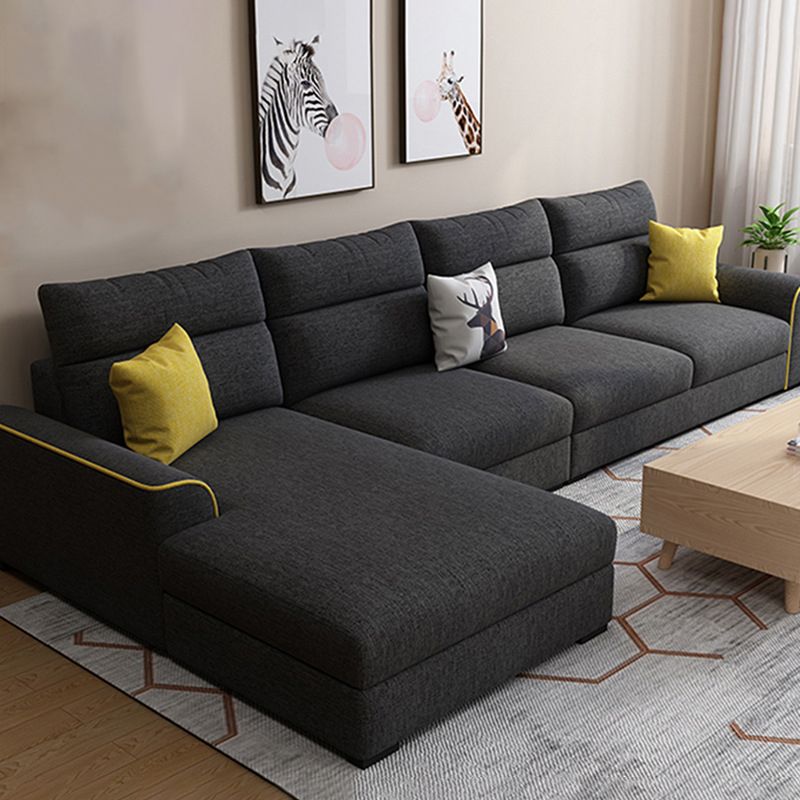 Modern 3-seater Fabric/Faux Leather Sectional Flared Arm Sofa & Chaise Clearhalo 'furn' 'furn_sectionals' 'Furniture' 'Living Room Furniture' 'Sectionals' 1200x1200_e3841f84-5419-4d6e-aabd-296fcd0a58e5