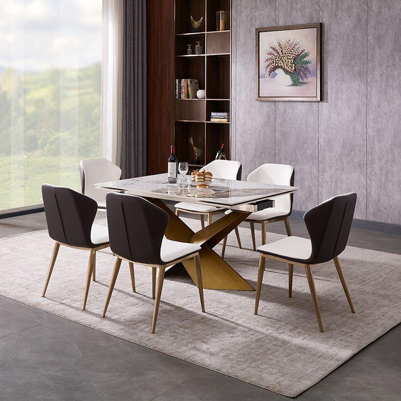 Nordic Glam Style 1/4/5/7 Pieces Dining Sintered Stone Dining Table Set for Kitchen Clearhalo 'Dining Room Sets' 'Dining Tables & Seating' 'dining_room_set' 'furn' 'furn_dining_room_set' 'Furniture' 'furniture_dining_room_set' 'Kitchen & Dining Furniture' 'kitchen&dining_furn' 'kitchen' 1200x1200_e385287c-2e1b-40b1-8f9c-4c3d6565c533