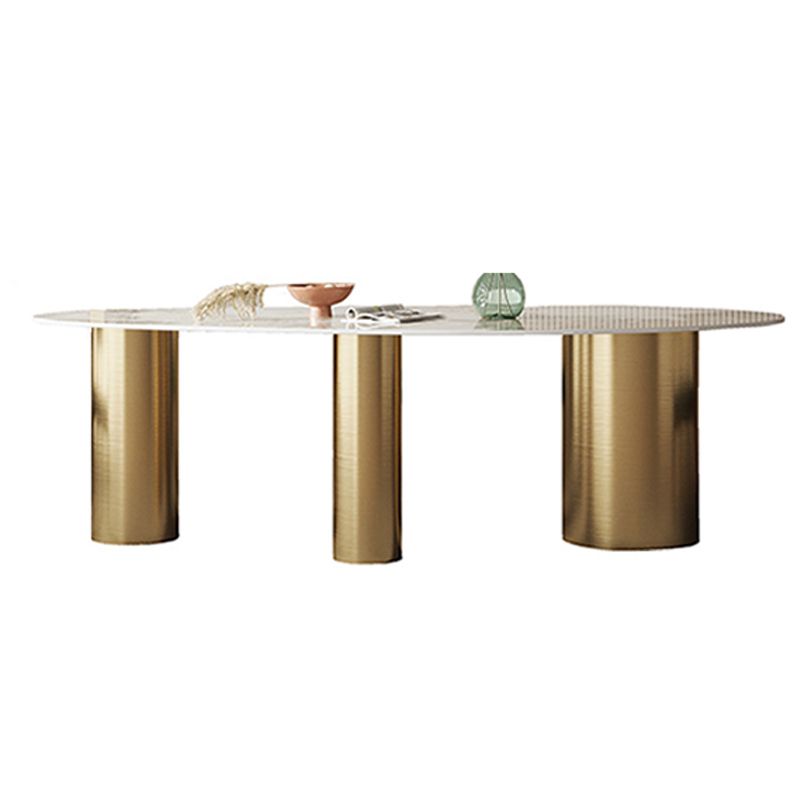 Contemporary Oval Dining Table Stainless Steel Base Pedestal Table for Dining Room