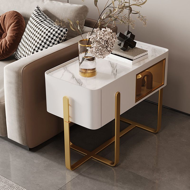 Frame Glam Style Side Table 23.62" Tall Stone Top Side Table with Storage Clearhalo 'Coffee & Accent Tables' 'End & Side Tables' 'end_side_tables' 'furn' 'furn_end_side_tables' 'Furniture' 'Living Room Furniture' 1200x1200_e38c140d-a22b-4170-9791-a032771e774b