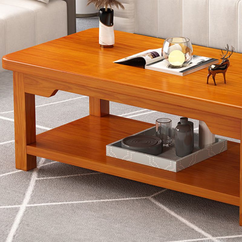 Moderno 4 gambe rettangolari in legno massiccio con tavolino da caffè a mensola