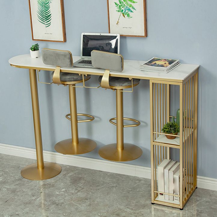 Glam Gold Iron Bar Table Faux Marble White Top Specialty 41.3"H Bistro Table Clearhalo 'Bar Furniture' 'Bar Tables' 'bar_tables' 'furn' 'furn_bar_tables' 'Furniture' 'furniture_bar_tables' 'Kitchen & Dining Furniture' 1200x1200_e38e05ec-d63a-4622-a9ad-be9d5a2b9fbc
