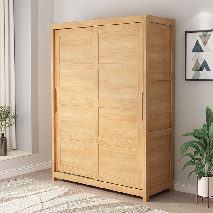 Contemporary Sliding Door Cabinet Rubberwood Storage Cabinet with Legs