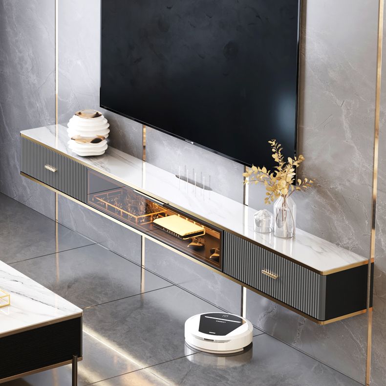 2 Drawers Glam Style TV Stand Stone Wall-mounted TV Cabinet with Door Clearhalo 'furn' 'furn_tv_stands_entertainment_centers' 'Furniture' 'Living Room Furniture' 'TV Stands & Entertainment Centers' 'TV Stands & Media Storage Furniture' 'tv_stands_entertainment_centers' 1200x1200_e38fa853-62e1-4fac-996d-e73b75435e85