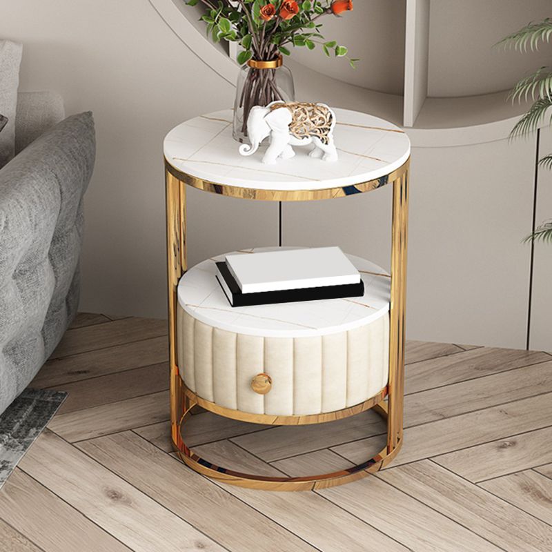 23.6" Tall Modern Slate Round Side Table Steel Frame End Table with Storage