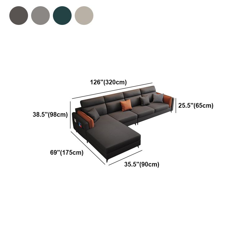 Pillow Arms Sectional Contemporary Stain-Resistant Faux Leather 4-Seater Sofa