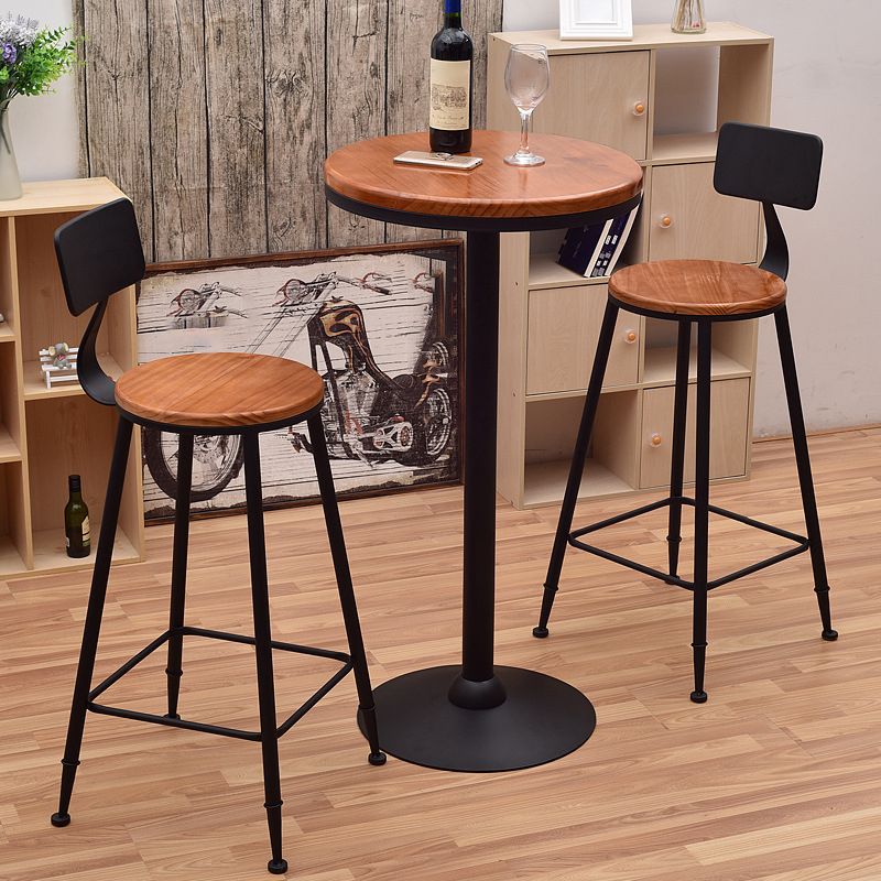 1/3 Pieces Industrial Iron Bar Table Set Round Bistro Set with Pine Wood Top