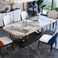 Traditional Luxury Rectangle Dining Table Sintered Stone Table with Gold Trestle Base Clearhalo ' dining_table' 'Dining Tables & Seating' 'Dining Tables' 'furn' 'furn_dining_table' 'Furniture' 'furniture_dining_table' 'Kitchen & Dining Furniture' 'kitchen&dining_furn' 'kitchen' 'kitchen_dining_table' 1200x1200_e39b2fcb-5645-4ff8-b1bc-957637e4fb68