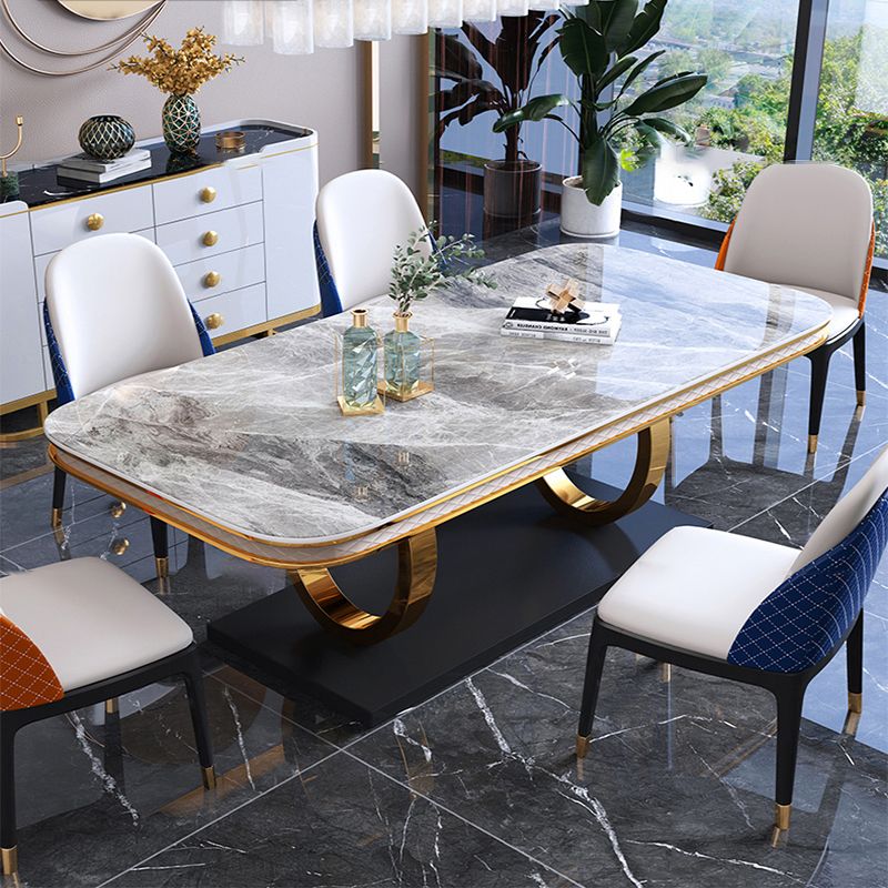 Traditional Luxury Rectangle Dining Table Sintered Stone Table with Gold Trestle Base Clearhalo ' dining_table' 'Dining Tables & Seating' 'Dining Tables' 'furn' 'furn_dining_table' 'Furniture' 'furniture_dining_table' 'Kitchen & Dining Furniture' 'kitchen&dining_furn' 'kitchen' 'kitchen_dining_table' 1200x1200_e39b2fcb-5645-4ff8-b1bc-957637e4fb68
