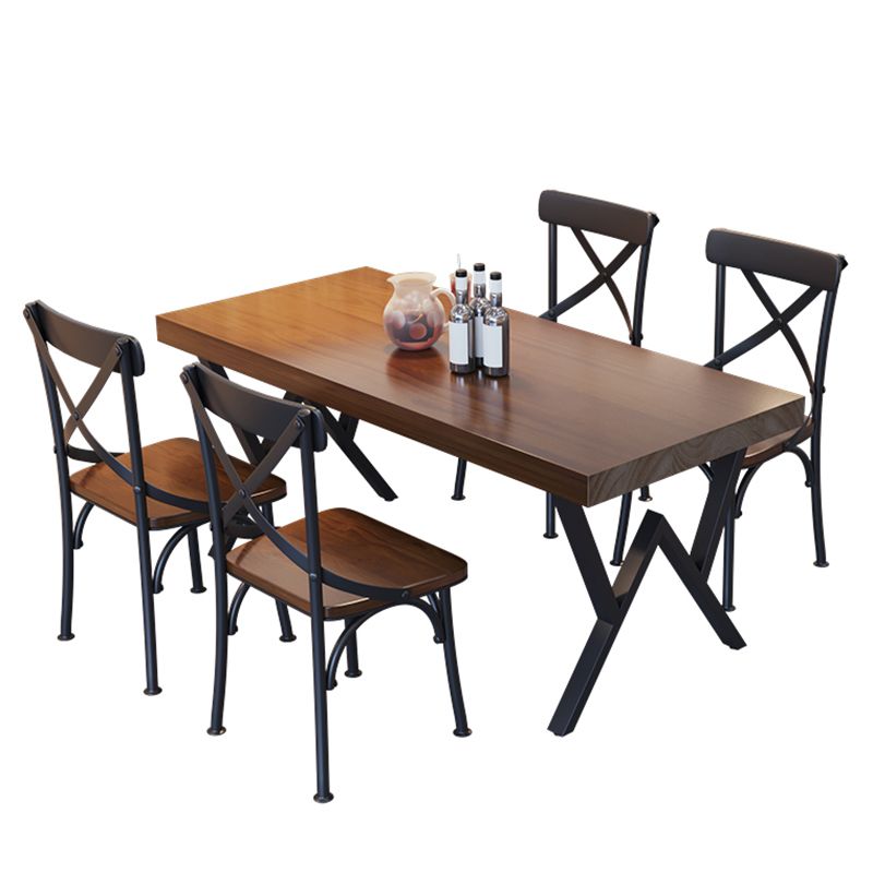 Industrial Rectangle Dining Room Table Pine Solid Wood Table with Black Double Pedestal Clearhalo ' dining_table' 'Dining Tables & Seating' 'Dining Tables' 'furn' 'furn_dining_table' 'Furniture' 'furniture_dining_table' 'Kitchen & Dining Furniture' 'kitchen&dining_furn' 'kitchen' 'kitchen_dining_table' 1200x1200_e3a16060-97b1-4a41-b111-41aeaf539fa6