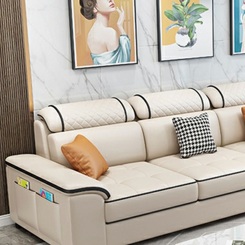 4-Seater Sectional with Adjustable Head Pillow and Storage Arms for Living Room