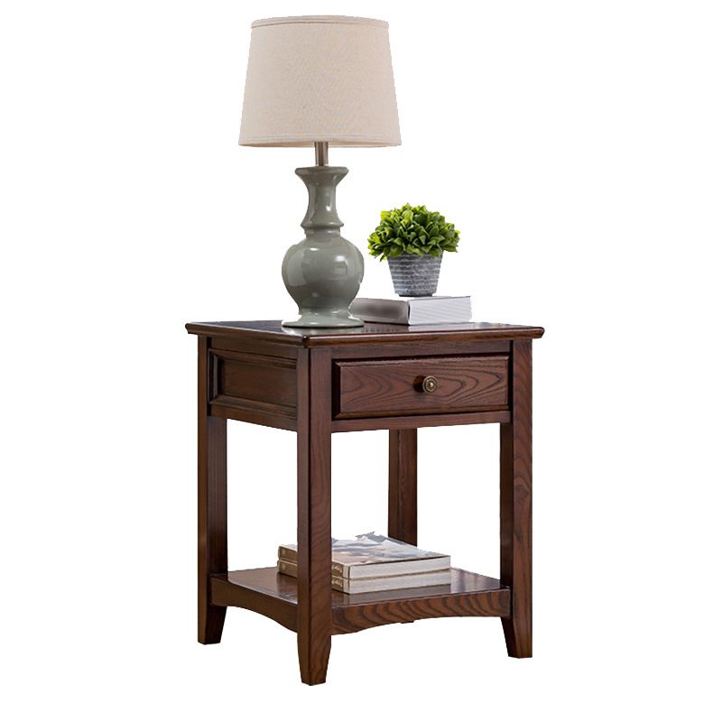 Lving Room Square Wood Top End Table Double Tier 4 Legs Side Table Clearhalo 'Coffee & Accent Tables' 'End & Side Tables' 'end_side_tables' 'furn' 'furn_end_side_tables' 'Furniture' 'Living Room Furniture' 1200x1200_e3a5e606-24e7-4c77-b2dc-ab8615a43032