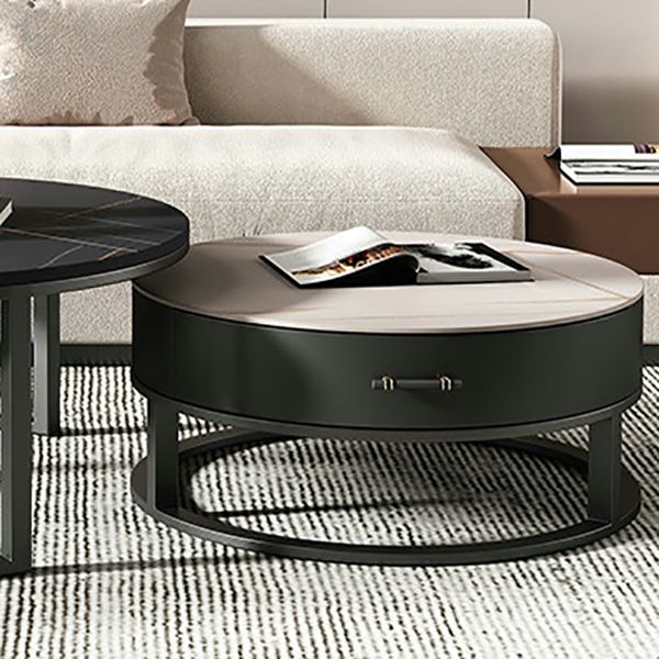 Round Slate Top Coffee Table Set Frame Cocktail Table with Storage Drawers Clearhalo 'Coffee & Accent Tables' 'Coffee Tables' 'coffee_tables' 'furn' 'furn_coffee_tables' 'Furniture' 'Living Room Furniture' 1200x1200_e3a786a2-c311-4bfb-8b64-9510b3548d21