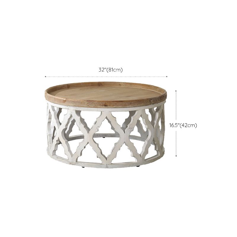 Wood Round Top Side Table Metal Base End Table - Distressed Surface Treatment