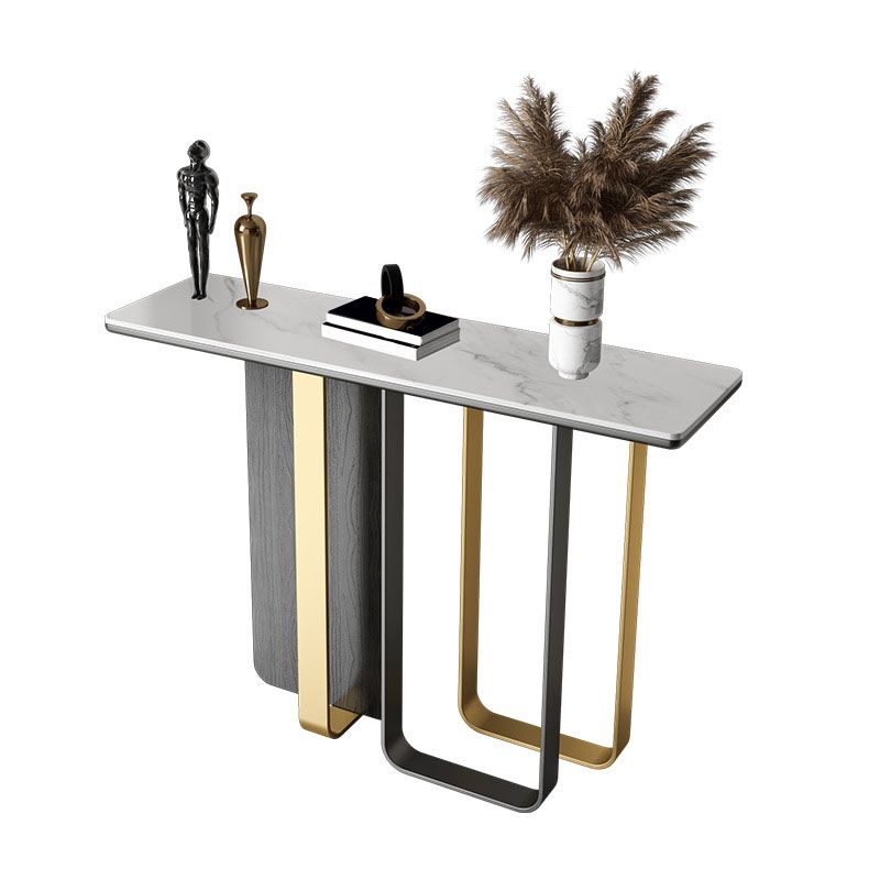 Glam Rectangle Console Table Stain Resistant Stone Console Sofa Table for Hall Clearhalo 'Console Tables' 'console_tables' 'Entry & Mudroom Furniture' 'furn' 'furn_console_tables' 'Furniture' 1200x1200_e3abc0ed-552f-4376-a609-1f9ed3856e19