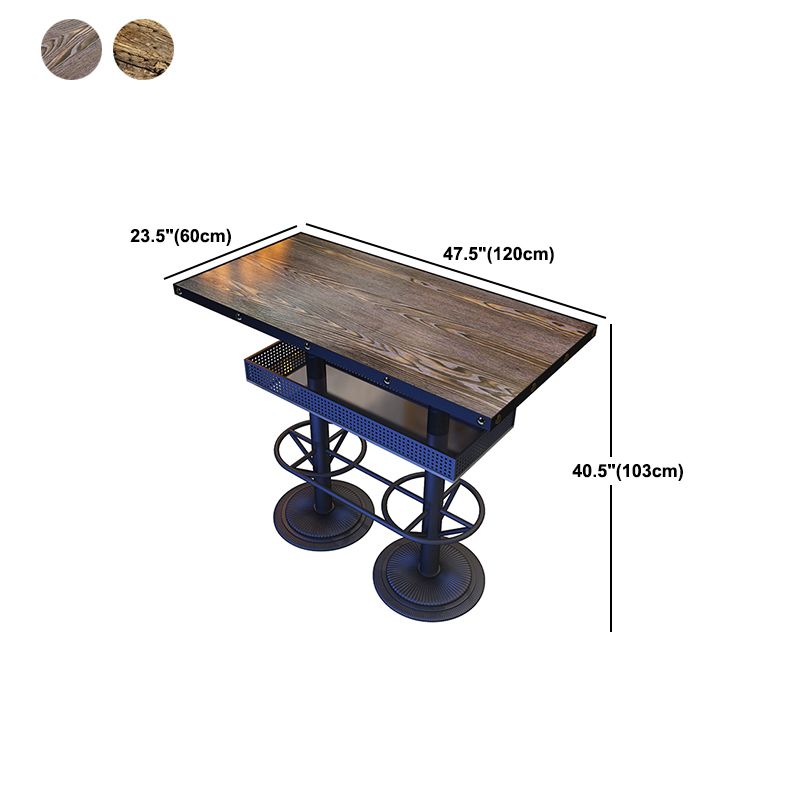 Industrial Metal Bistro Accent Dining Table Brown Bar Table with Storage