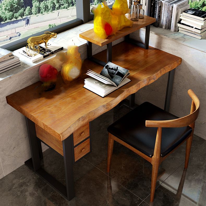 Wood Industrial Computer Desk rechthoekige bureau met 2 laden