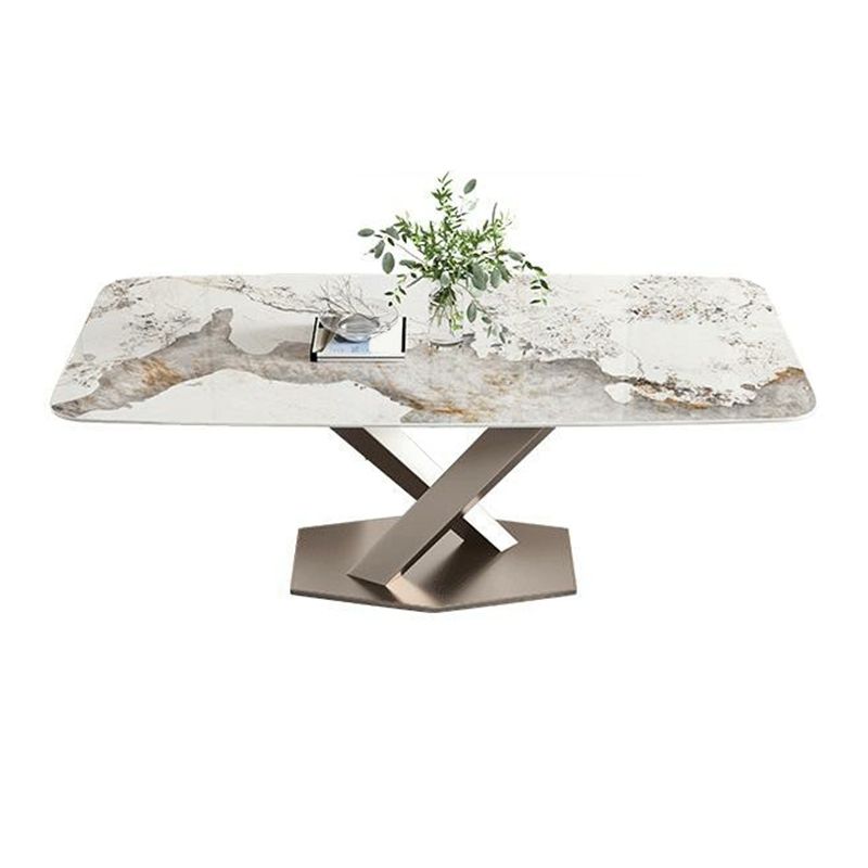Glam Rectangle Table Sintered Stone Dining Table with Metal Legs