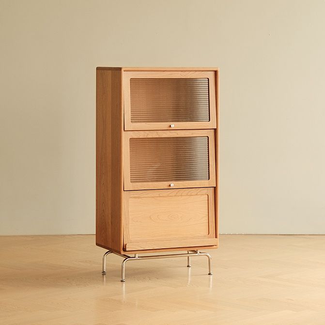 Cofre de acento de madera maciza natural 49.2 "Gabinete de almacenamiento de vidrio de vidrio alto