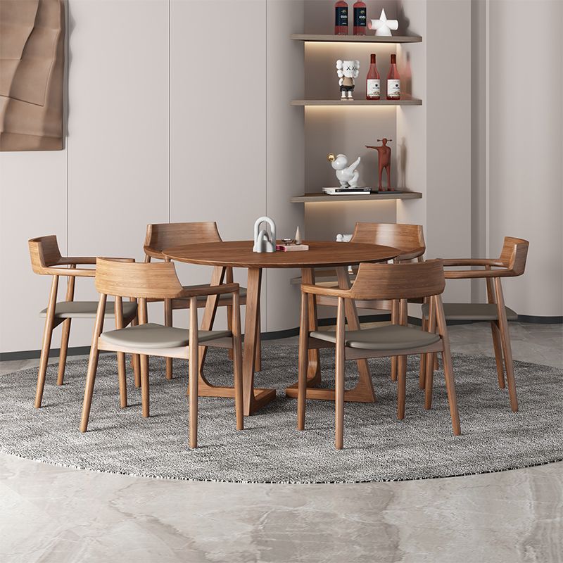 Round Contemporary Fixed Solid Wood Dining Room Table with Solid Wood Legs Kitchen Dining Set Clearhalo 'Dining Room Sets' 'Dining Tables & Seating' 'dining_room_set' 'furn' 'furn_dining_room_set' 'Furniture' 'furniture_dining_room_set' 'Kitchen & Dining Furniture' 'kitchen&dining_furn' 'kitchen' 1200x1200_e3b3df7b-e72f-494c-af12-cc5c050fc010