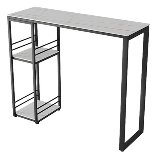 Industrial Black Iron Bar Dining Table Stone Top Rectangle Indoor Bistro Table with Shelf Clearhalo 'Bar Furniture' 'Bar Tables' 'bar_tables' 'furn' 'furn_bar_tables' 'Furniture' 'furniture_bar_tables' 'Kitchen & Dining Furniture' 1200x1200_e3b40853-100e-40a1-8fe4-8a001c7aa3be