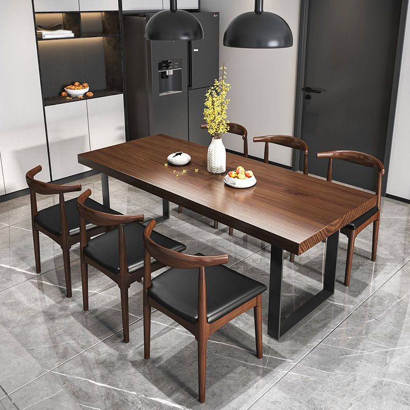 Modern Solid Wood Table Rectangular Pine Wood Dining Table with Black Sled Base Clearhalo 'Dining Tables & Seating' 'Dining Tables' 'dining_table' 'furn' 'furn_dining_table' 'Furniture' 'furniture_dining_table' 'Kitchen & Dining Furniture' 'kitchen' 'kitchen_dining_table' 1200x1200_e3b7bd45-4276-4c29-a81b-dfa00593304b