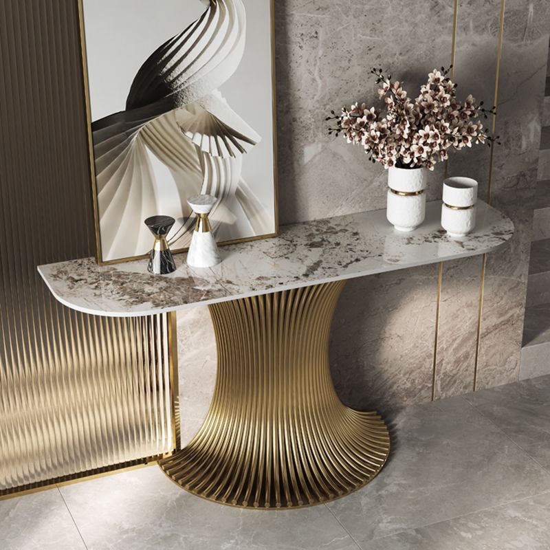Half Moon Shape Contemporary Console Table in Gold/Silver Stone Console Sofa Table