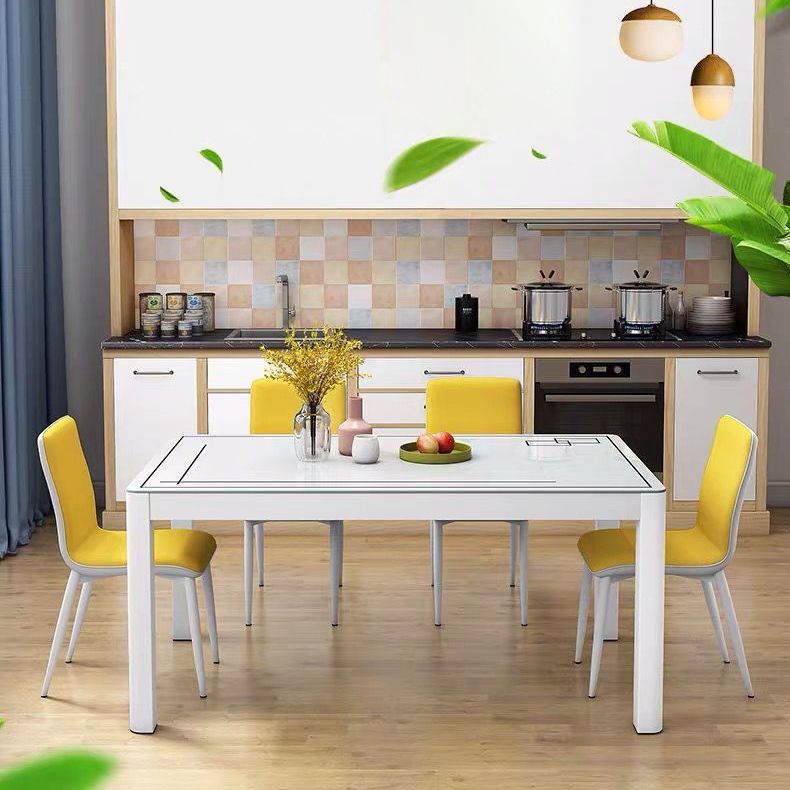 Modern White Glass Dining Table Rectangle Dining Table for Kitchen Clearhalo 'Dining Tables & Seating' 'Dining Tables' 'dining_table' 'furn' 'furn_dining_table' 'Furniture' 'Kitchen & Dining Furniture' 1200x1200_e3c077d4-67d6-4fc1-8583-e646a9c08210