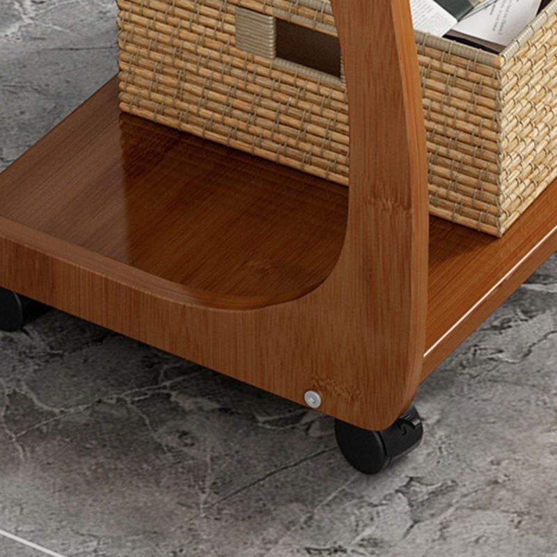 Bamboo Sofa Side Accent Table in Brown Modern 1 - Shelf End Table with Casters