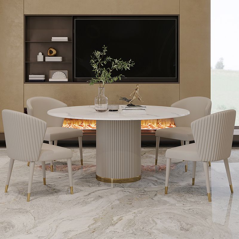 Sintered Stone Top Dining Table Luxury Round Table with Metal Pedestal in White Clearhalo ' dining_table' 'Dining Tables & Seating' 'Dining Tables' 'furn' 'furn_dining_table' 'Furniture' 'furniture_dining_table' 'Kitchen & Dining Furniture' 'kitchen&dining_furn' 'kitchen' 'kitchen_dining_table' 1200x1200_e3c2dbab-11a3-4f84-94dc-b6120d01db0e