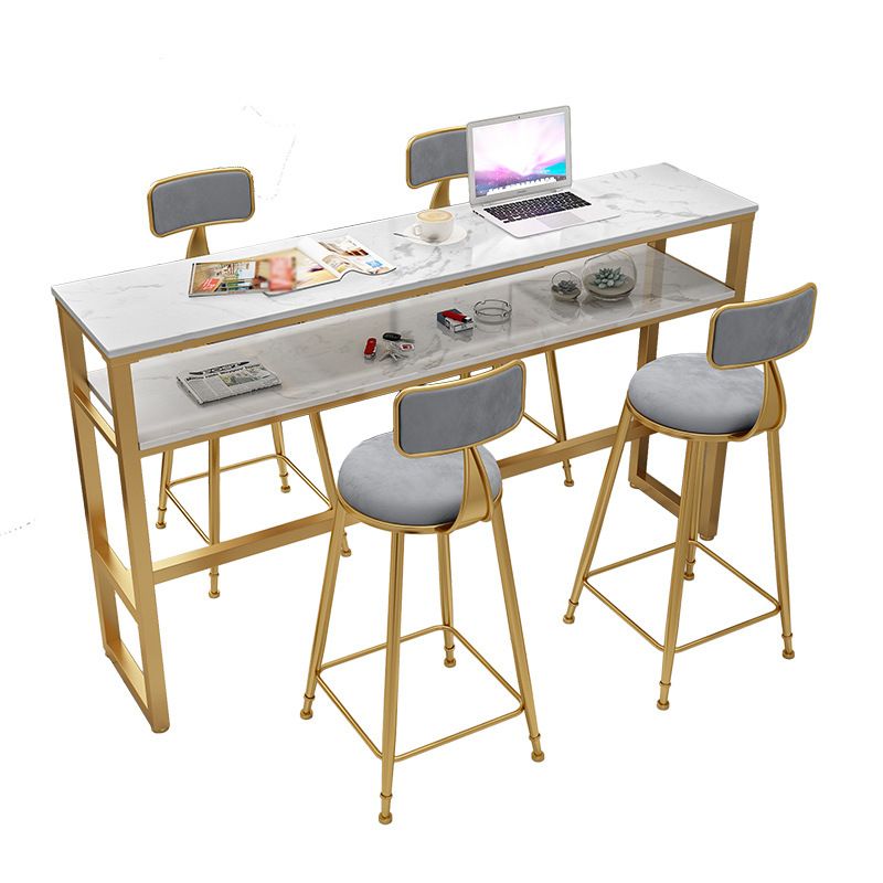 Glam Rectangle Faux Marble Pub Bar Table Gold Iron Bar Dining Table with Trestle Pedestal Clearhalo 'Bar Furniture' 'Bar Tables' 'bar_tables' 'furn' 'furn_bar_tables' 'Furniture' 'furniture_bar_tables' 'Kitchen & Dining Furniture' 'kitchen&dining_furn' 'kitchen' 1200x1200_e3c44c92-cdf9-417e-81cf-4f152a8cfe40