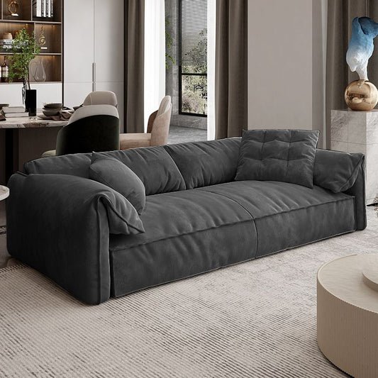 Scandinavian Faux Leather Sofa Pillow Top Arm Couch in Gray/Beige Clearhalo 'furn' 'furn_sofas' 'Furniture' 'furniture_sofas' 'Living Room Furniture' 'Sofa' 'sofas' 1200x1200_e3c65143-144d-4e7e-80da-3466a6cf4aef
