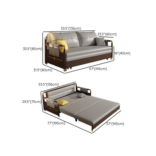 コンテンポラリーストレージスリーパーソファソリッドウッドスクエアアームソファベッド