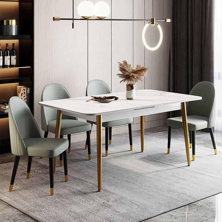 Scandinavian Style Sintered Stone Rectangle Dining Set with 4 Gold Legs Base Clearhalo 'Dining Room Sets' 'Dining Tables & Seating' 'dining_room_set' 'furn' 'furn_dining_room_set' 'Furniture' 'furniture_dining_room_set' 'Kitchen & Dining Furniture' 'kitchen&dining_furn' 'kitchen' 1200x1200_e3c7d9ad-517b-496f-a901-32405d994c8a