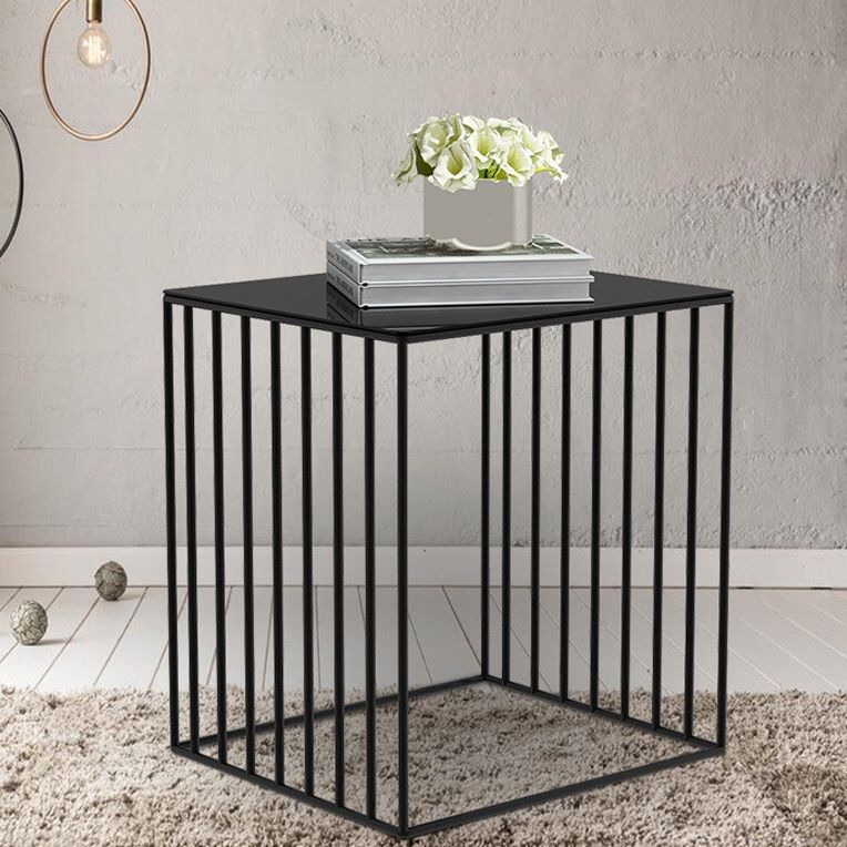 Contemporary Glass Top Frame Square Bedside Accent Side Table
