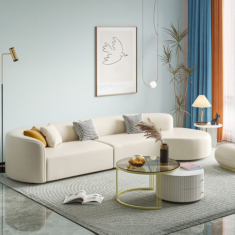 Zeitgenössisches Kunstleder -Sektionssofa mit kindem Rücken in massivem Holz