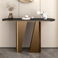 Modern Half Moon Console Table Stone Console Sofa Table in Gold/Black