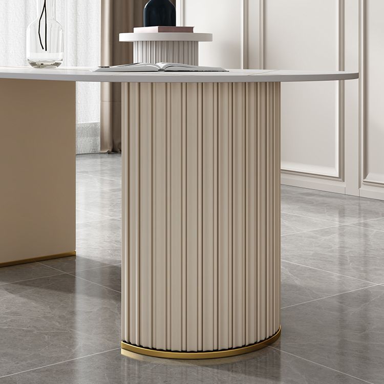 Modern Oval Dining Table Sintered Stone Dining Table with Off White Double Pedestal Clearhalo ' dining_table' 'Dining Tables & Seating' 'Dining Tables' 'furn' 'furn_dining_table' 'Furniture' 'furniture_dining_table' 'Kitchen & Dining Furniture' 'kitchen&dining_furn' 'kitchen' 'kitchen_dining_table' 1200x1200_e3ceb20d-a834-4068-9735-ffc3e6295506