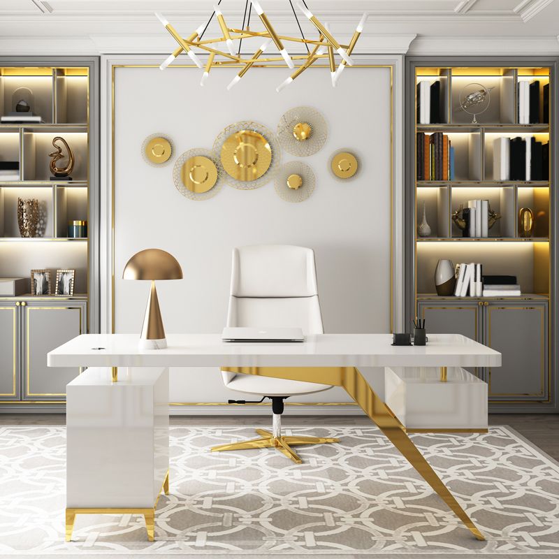 Escritorio de oficina artificial y acero Descrito de escritura de pedestal con archivador