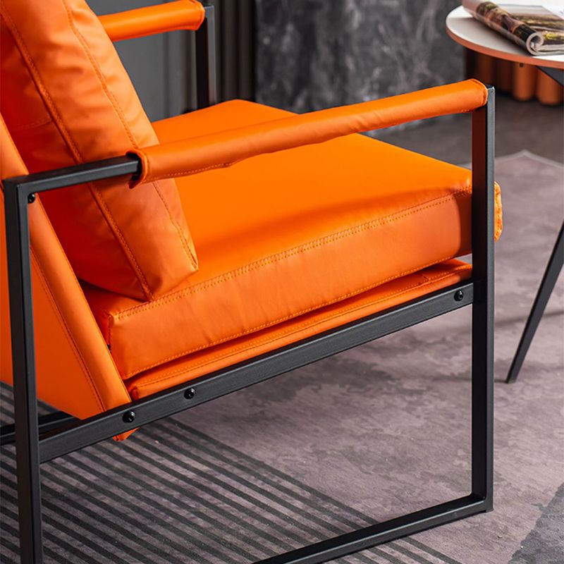 Metal Square Arms Chair Faux Leather Armchair for Living Room