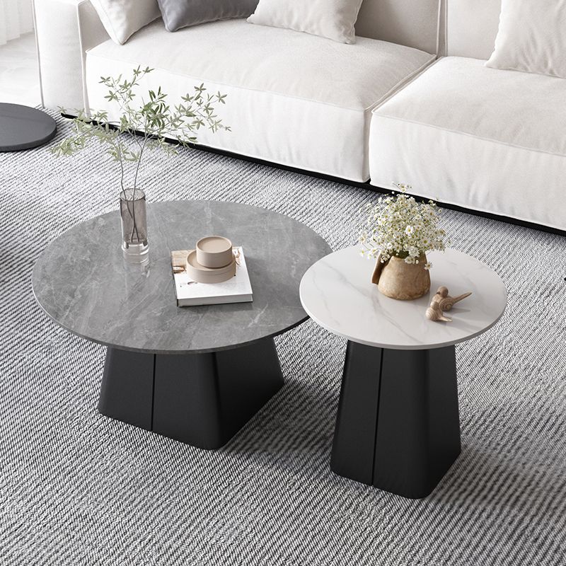 Table basse sur piédestal en acier moderne, ensemble de table ronde en ardoise