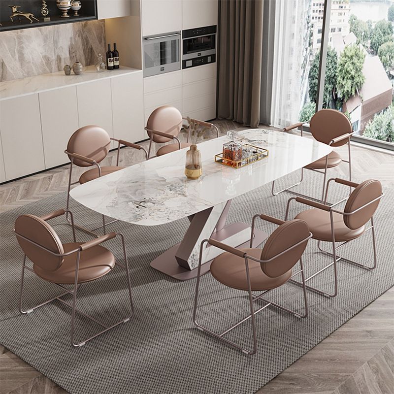 Nordic Glam Style 1/4/5/7 Pieces Dining Sintered Stone Dining Table Set with Metal Legs Clearhalo 'Dining Room Sets' 'Dining Tables & Seating' 'dining_room_set' 'furn' 'furn_dining_room_set' 'Furniture' 'furniture_dining_room_set' 'Kitchen & Dining Furniture' 1200x1200_e3e592bd-b591-4f04-ab06-4b5f267015da