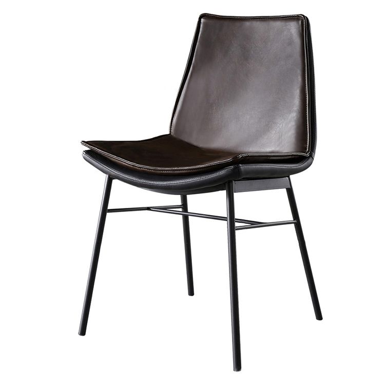 Industrial Style Leather Dining Chairs Solid Back Armless Side Chairs (Set of 2) Clearhalo ' kitchen&dining_furn' 'Dining Chairs' 'Dining Tables & Seating' 'dining_chair' 'furn' 'furn_dining_chair' 'Furniture' 'furniture_dining_chair' 'Kitchen & Dining Furniture' 'kitchen' 1200x1200_e3e5c3a3-103e-49d2-8ce7-27629b5c226e