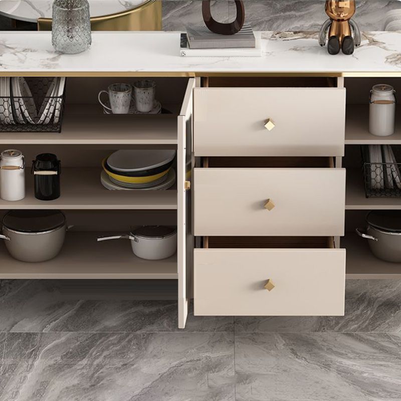 Contemporary Glass Doors Display Stand Wood Hutch Cabinet for Living Room