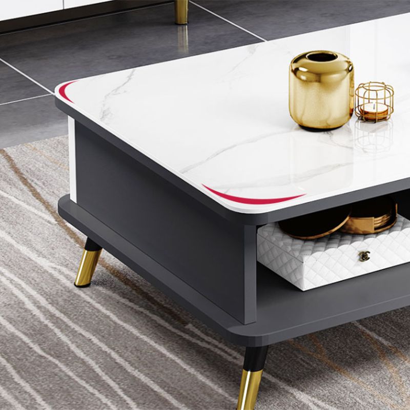 Modernism Rectangular Glass Top Coffee Table 1-Shelf 2-Drawer Cocktail Table Clearhalo 'Coffee & Accent Tables' 'Coffee Tables' 'coffee_tables' 'furn' 'furn_coffee_tables' 'Furniture' 'Living Room Furniture' 1200x1200_e3eb0a8d-f0d6-42eb-8386-a5c2cd2f6acb