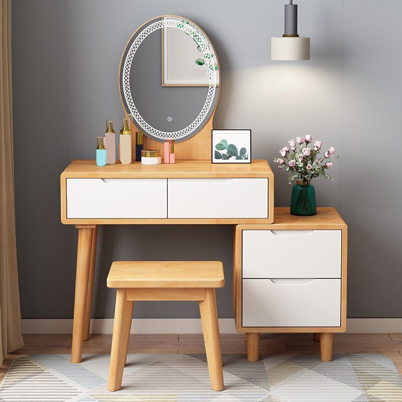 31. 5" W Wood Vanity Table with Mirror & Stool 4 Drawers Simple Makeup Vanity Table Set Clearhalo 'Bedroom Furniture' 'furn' 'furn_makeup_vanities' 'Furniture' 'Makeup Vanities' 'makeup_vanities' 1200x1200_e3eb2a01-f79f-494d-ae28-f220b239840e