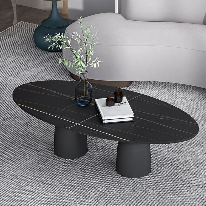 Glam 15.7"Tall Iron 2 Legs Oval Slate Table Top Coffee Table Clearhalo 'Coffee & Accent Tables' 'Coffee Tables' 'coffee_tables' 'furn' 'furn_coffee_tables' 'Furniture' 'Living Room Furniture' 1200x1200_e3ed68c3-a489-418d-9f0f-3e5c8352cc85